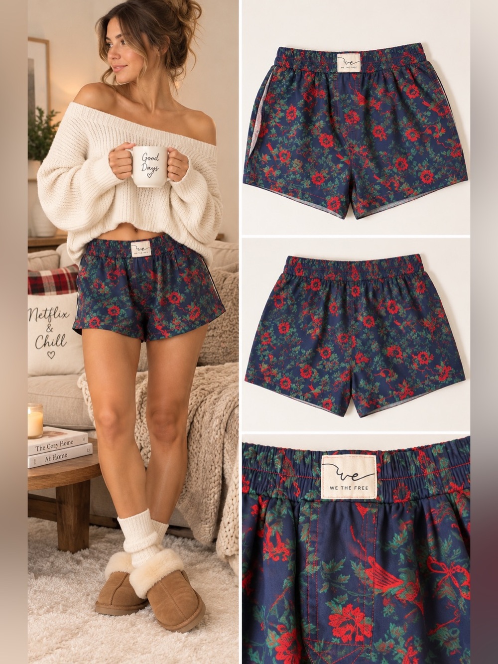 Free People We The Free Day to Day Print Boxer Shorts Twinkle Blue XS NWT